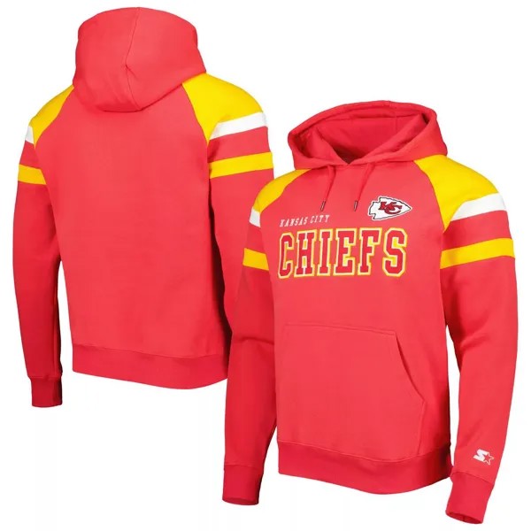 Мужской красный флисовый пуловер с капюшоном Kansas City Chiefs Draft реглан Starter
