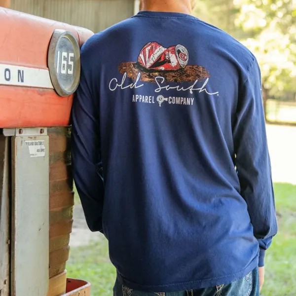 Мужская футболка с длинным рукавом винтажный рабочий пуловер с принтом из дробленой банки