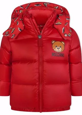 Moschino Kids пуховик с капюшоном и логотипом