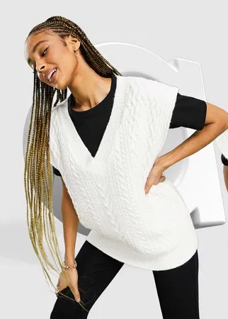 Кремовый вязаный «косичками» жилет ASOS DESIGN-Белый