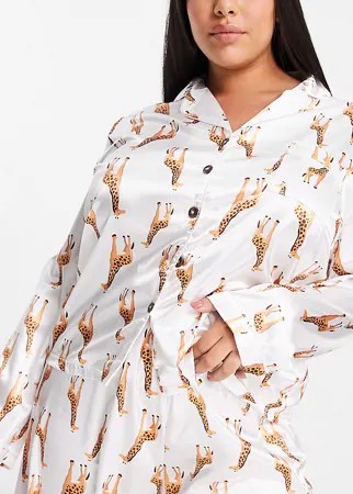 Пижама из атласа с принтом жирафов Night Plus-Белый