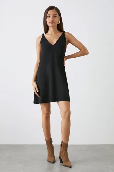 Мини-платье Petite с узлом на плечах Dorothy Perkins, черный