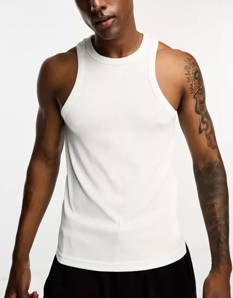 Белая быстросохнущая спортивная майка в рубчик ASOS Icon
