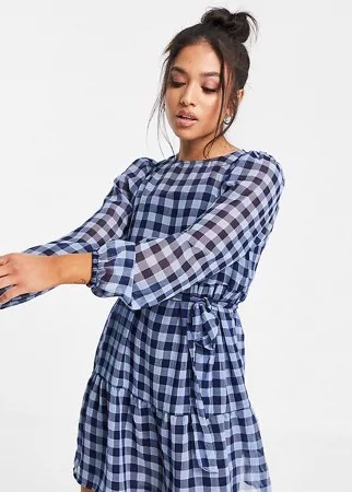 Платье мини в голубую и черную клетку Only Petite-Голубой