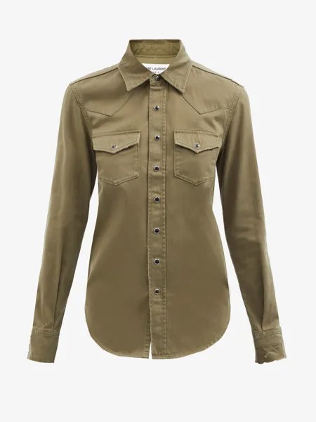 Джинсовая рубашка с западной кокеткой Saint Laurent, коричневый