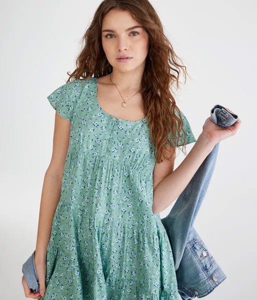 Платье Babydoll на пуговицах с цветочным принтом и круглым вырезом Aeropostale, зеленый