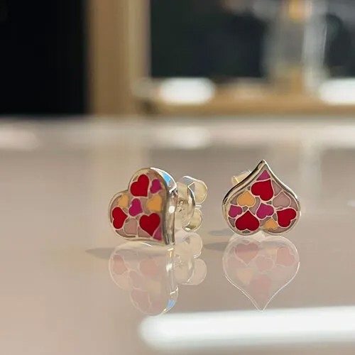 Серьги пусеты серебро, 925 проба, эмаль, размер/диаметр 100 мм., длина 10 см., мультиколор