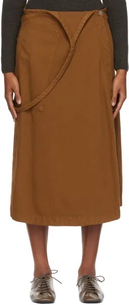 Коричневая юбка-миди с фартуком LEMAIRE