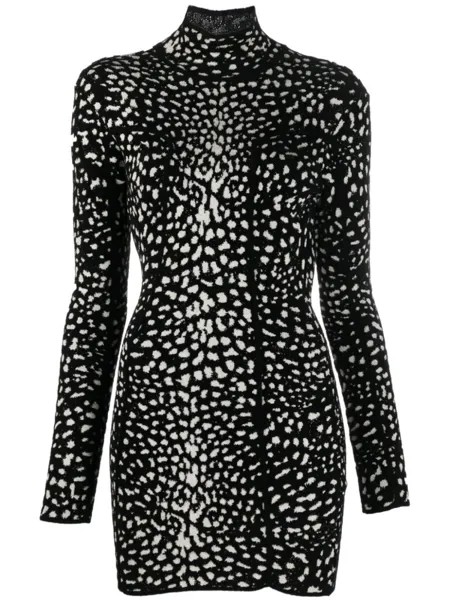 Жаккардовое платье мини с леопардовым принтом Roberto Cavalli, черный