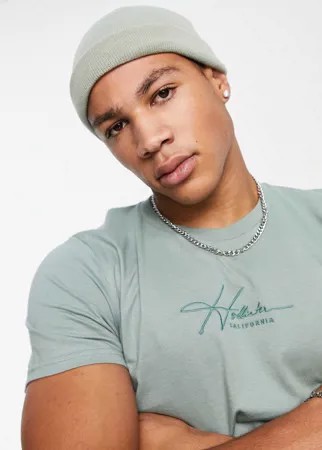 Мятная футболка с логотипом Hollister-Зеленый цвет