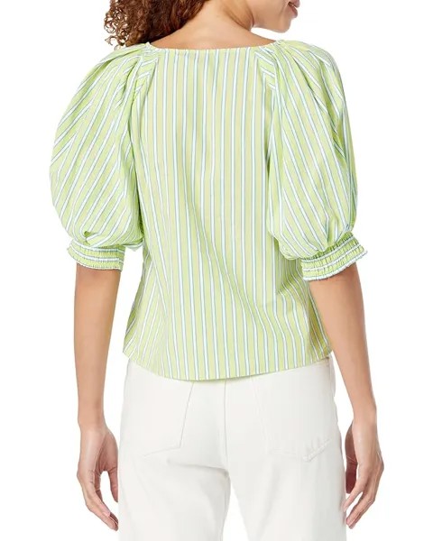 Топ Sanctuary V-Neck Poplin Top, цвет Green Energy/White Stripe