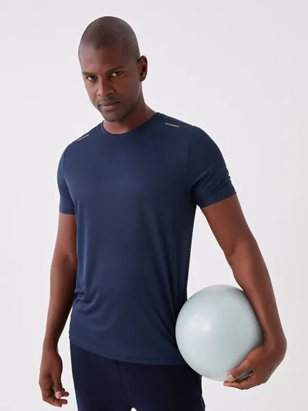 Мужская спортивная футболка с круглым вырезом и короткими рукавами LCW Active, темный индиго