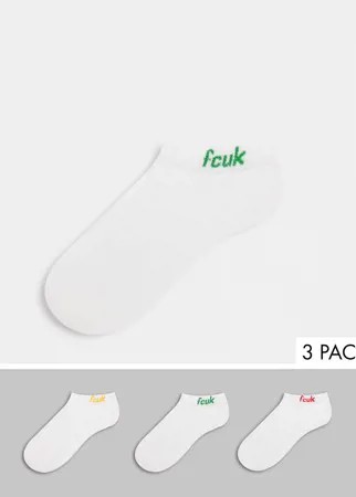Набор из 3 пар носков до щиколотки с разноцветными логотипами FCUK French Connection-Белый