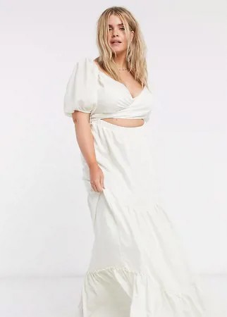 Платье макси с пышными рукавами и ярусной юбкой Skylar Rose Plus-Белый