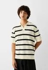 Рубашка-поло TEXTURED STRIPED SHORT SLEEVE Bershka, песочный
