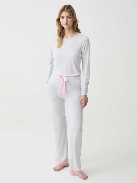 Длинная меланжевая пижама с кружевом Ovs, цвет light grey marl