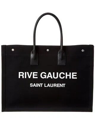 Женская сумка-тоут из холста и кожи Saint Laurent Rive Gauche, черная 36
