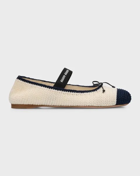 Двухцветные балетки крючком Miu Miu, цвет Avorio Blu