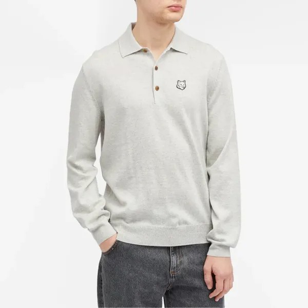 Maison Kitsune Трикотажная рубашка-поло Bold Fox с нашивкой в ​​виде головы лисы, серый