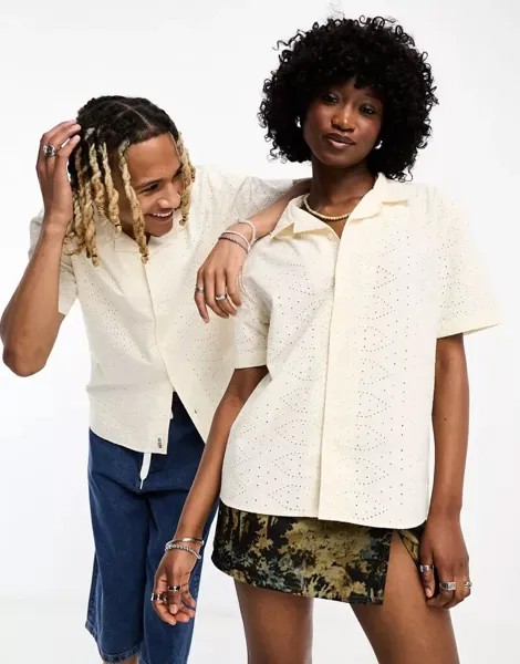 Белая рубашка унисекс GUESS Originals с перфорированным узором в форме глаз