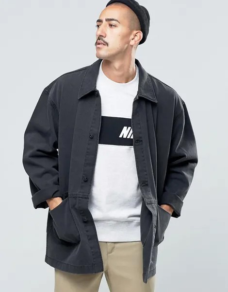 Черная джинсовая куртка свободного кроя ASOS DESIGN-Черный