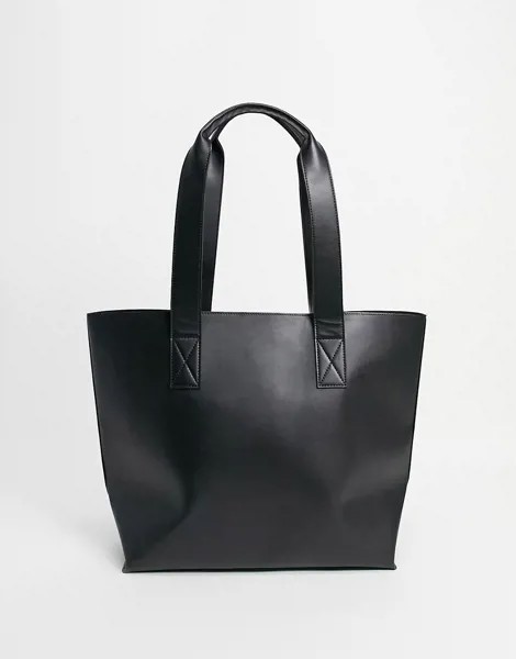 Черная сумка-тоут из искусственной кожи ASOS DESIGN-Черный цвет