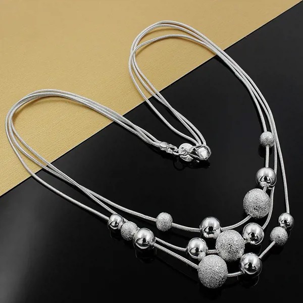 Новый шарм серебристого цвета украшения классический высококачественный мод Три цепочки светлых песочных бусин ожерелье