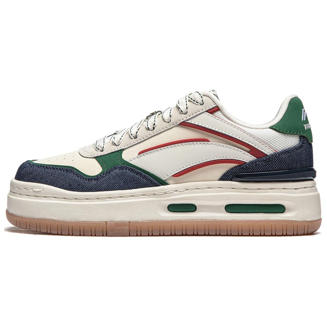 Кроссовки LINING Future C1 Skateboarding Shoes Women's Low-top Rice White / Twilight Blue / Spruce Green, белый/зеленый