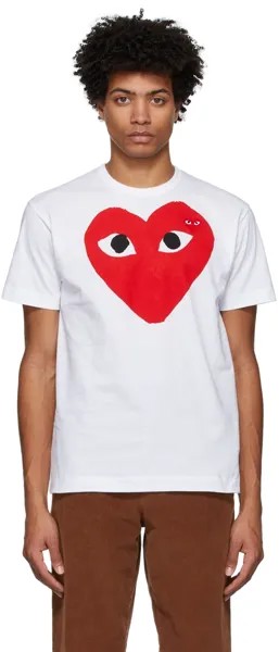 Бело-красная футболка с большим сердцем Comme des Garçons Play