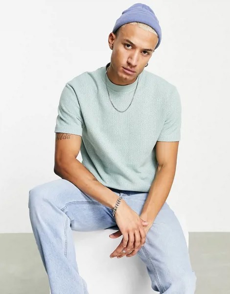 Светло-зеленая свободная футболка с фактурой добби ASOS DESIGN-Зеленый цвет