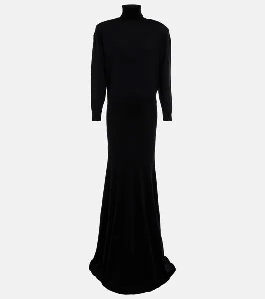 Кашемировое платье-свитер с высоким воротником SAINT LAURENT, черный