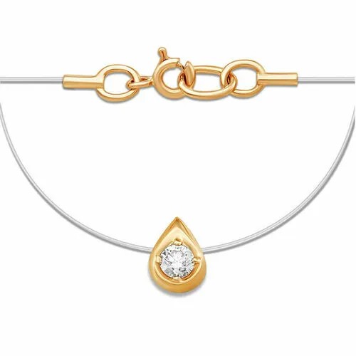 Колье Яхонт, золото, 585 проба, фианит, длина 38 см., бесцветный