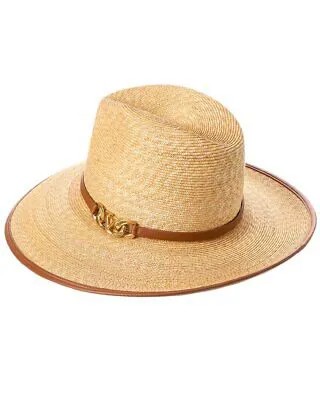 Женская соломенная шляпа Valentino Vlogo коричневого цвета с кожаной отделкой, размер S