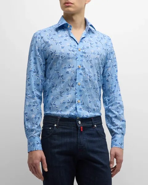 Мужская спортивная рубашка с цветочным принтом Kiton, цвет Light Blue