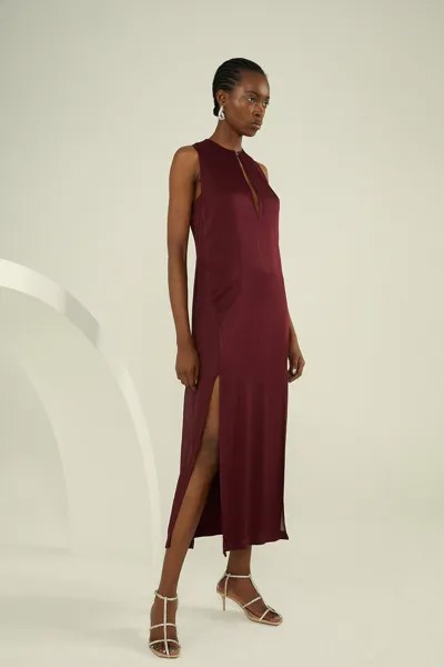 Прозрачное атласное платье макси премиум-класса с детализацией Karen Millen, красный