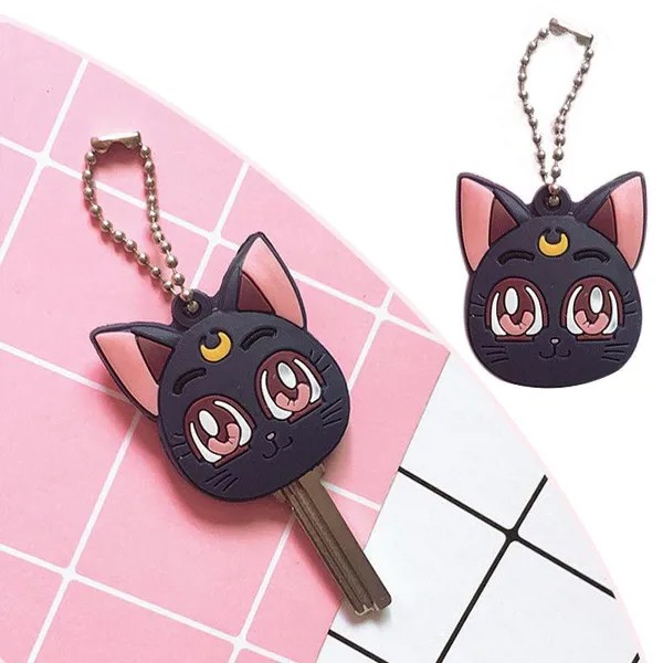 Аниме Сейлор Луна Луна Фиолетовый Cat Keychain Косплей Симпатичный кулон Keyring Ключ цепи