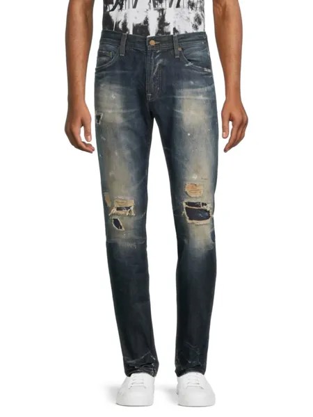 Джинсы современного узкого кроя со средней посадкой и потертостями Ag Jeans, синий
