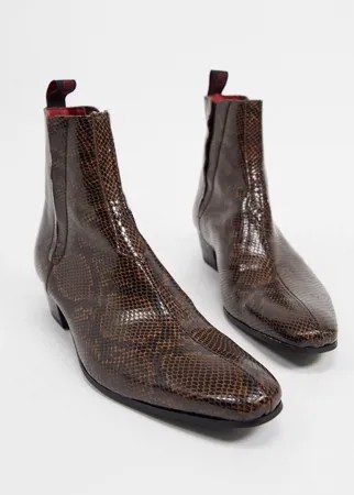 Ботинки челси на кубинском каблуке с коричневым змеиным принтом Jeffery West Carlito-Коричневый цвет