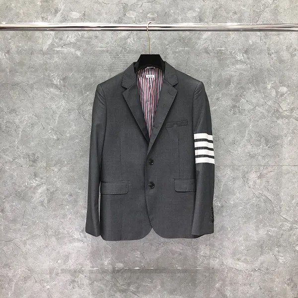 Мужской костюм TB THOM, весенне-осенний мужской пиджак, модный брендовый Блейзер, Белый Трикотажный пиджак 4-bar, индивидуальная оптовая продажа, Официальный серый костюм TB