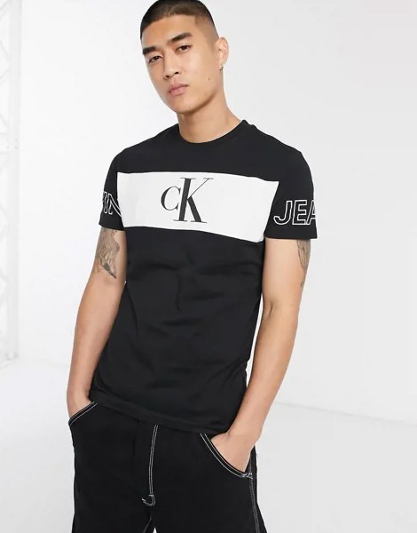 Черная облегающая футболка колор блок Calvin Klein Jeans-Черный
