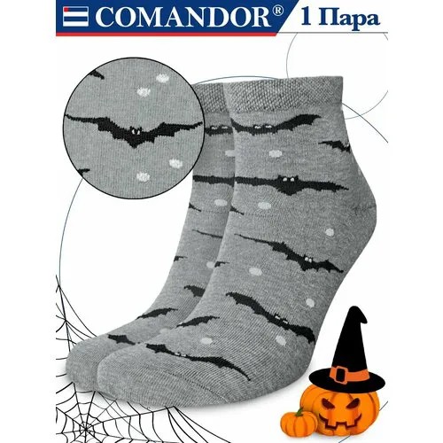 Носки COMANDOR темно - серый с принтом Летучая мышь Хэллоуин из хлопка, размер 29, размер 29, серый