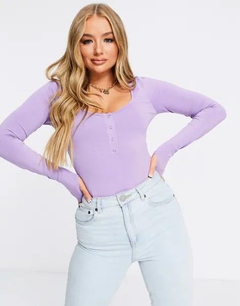Боди лавандового цвета с планкой на кнопках ASOS DESIGN-Фиолетовый