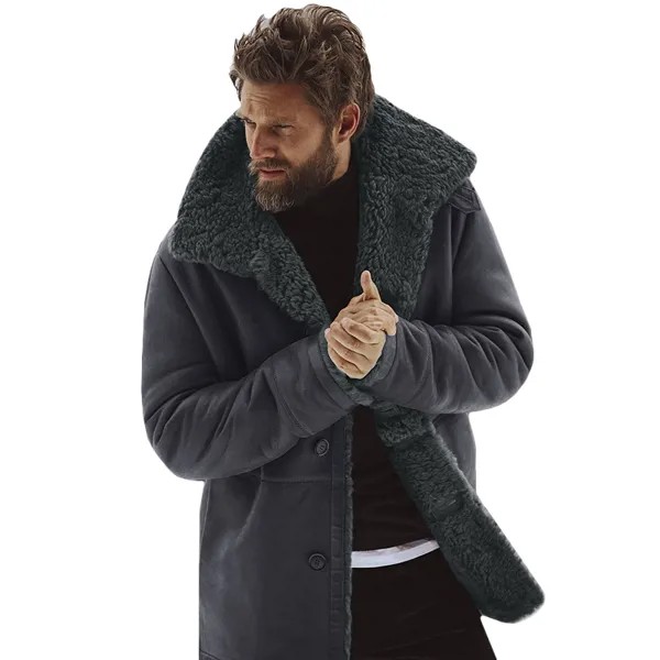 Мужская зимняя куртка на меховой подкладке, теплая плотная куртка, мягкая длинная парка, однотонная Повседневная Верхняя одежда на пуговиц...