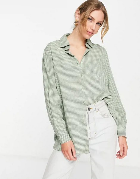 Рубашка в стиле oversized в клетку шалфейно-зеленого цвета Urban Threads-Зеленый цвет