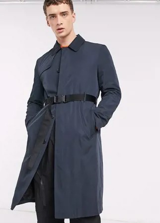 Темно-синий однобортный тренч с поясом ASOS DESIGN