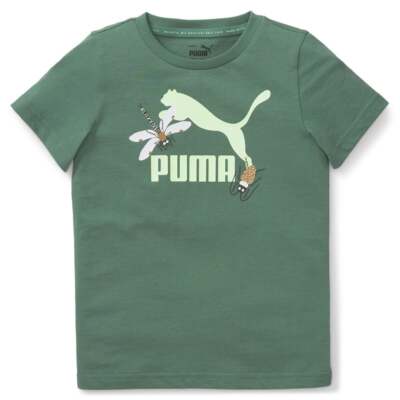 Футболка Puma Small World Prime Logo с круглым вырезом и короткими рукавами для мальчиков, юношеская, зеленая, Casu
