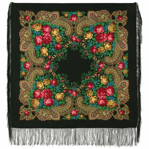 Платок Павловопосадская платочная мануфактура,89х89 см, красный, зеленый
