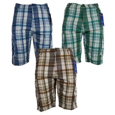 Мужские клетчатые шорты-карго Клетчатые повседневные легкие шорты с несколькими карманами на пуговицах