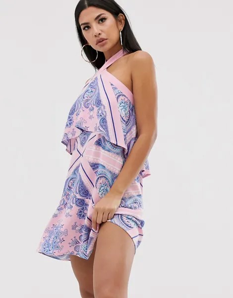 Розовый пляжный сарафан с платочным принтом ASOS DESIGN-Мульти