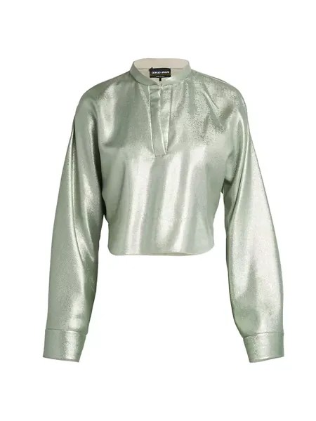 Блуза металлизированного цвета с разрезом на шее Giorgio Armani, Аквамарин